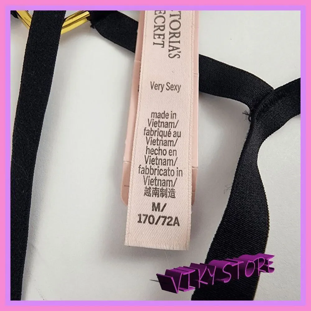 💕 NWT Victoria’s Secret Very Sexy Black Strappy Gold Heart Small #7284 💕
